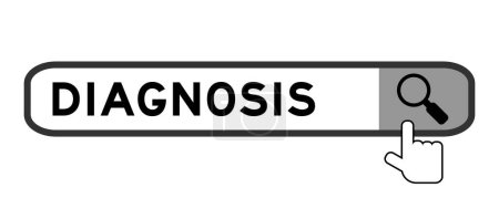 Ilustración de Banner de búsqueda en el diagnóstico de palabras con icono de lupa de mano sobre fondo blanco - Imagen libre de derechos