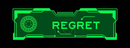 Ilustración de Color verde del banner futurista hud que tiene la palabra arrepentimiento en la pantalla de la interfaz de usuario en el fondo negro - Imagen libre de derechos