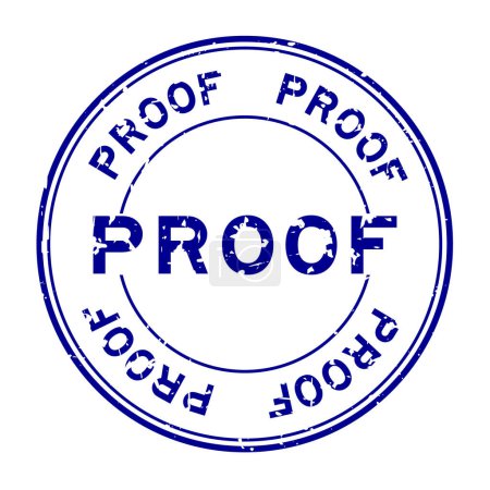 Grunge blau proof word round rubber seal stamp auf weißem Hintergrund