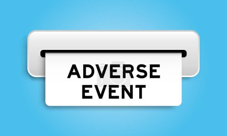 Illustration for White coupon banner with word adverse event from machine on blue color background - Royalty Free Image