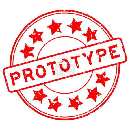 Téléchargez les illustrations : Grunge mot prototype rouge avec icône étoile rond tampon de joint en caoutchouc sur fond blanc - en licence libre de droit
