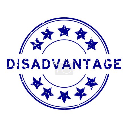 Ilustración de Grunge palabra desventaja azul con sello de sello de goma redonda icono estrella sobre fondo blanco - Imagen libre de derechos