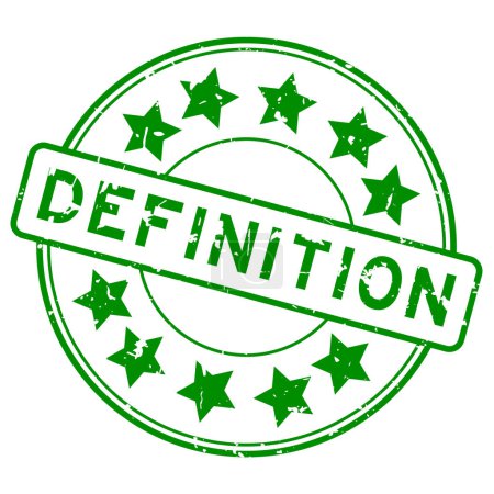 Palabra de definición verde grunge con sello de sello de goma redonda icono estrella sobre fondo blanco