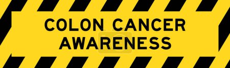 Téléchargez les illustrations : Couleur jaune et noire avec ligne rayé bannière d'étiquette avec mot sensibilisation au cancer du côlon - en licence libre de droit