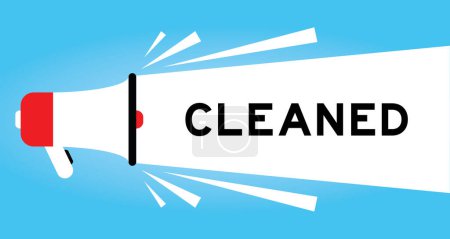 Illustration for Color megaphone icon with word cleaned in white banner on blue background - Royalty Free Image