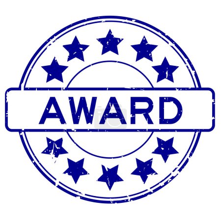 Téléchargez les illustrations : Grunge mot de récompense bleu avec icône étoile rond tampon de joint en caoutchouc sur fond blanc - en licence libre de droit
