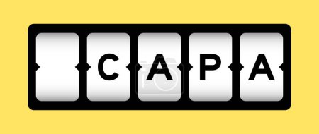 Ilustración de Color negro en la palabra CAPA (abreviatura de acción correctiva y acción preventiva) en banner de ranura con fondo de color amarillo - Imagen libre de derechos