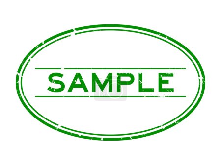 Téléchargez les illustrations : Grunge vert échantillon mot timbre de joint en caoutchouc ovale sur fond blanc - en licence libre de droit