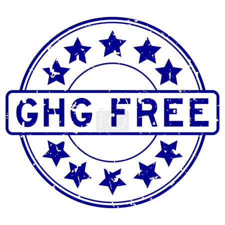 Ilustración de Grunge blue GHG (Abreviatura de gases de efecto invernadero) palabra libre con sello de sello de goma redonda icono estrella sobre fondo blanco - Imagen libre de derechos