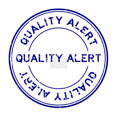 Téléchargez les illustrations : Grunge bleu alerte de qualité mot rond tampon de joint en caoutchouc sur fond blanc - en licence libre de droit