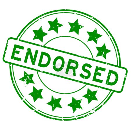 Ilustración de Palabra verde grunge endosada con sello de sello de goma redonda icono estrella sobre fondo blanco - Imagen libre de derechos