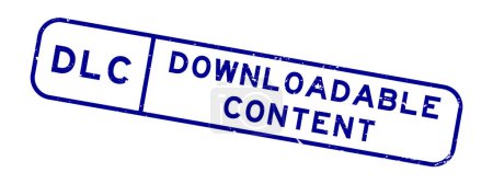 Téléchargez les illustrations : Grunge bleu DLC contenu téléchargeable mot carré cachet en caoutchouc sur fond blanc - en licence libre de droit
