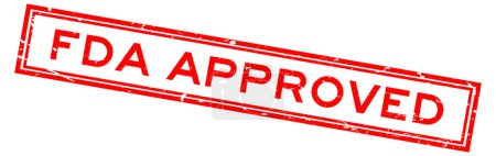 Téléchargez les illustrations : Grunge rouge FDA approuvé mot carré tampon en caoutchouc en arrière-plan blanc - en licence libre de droit