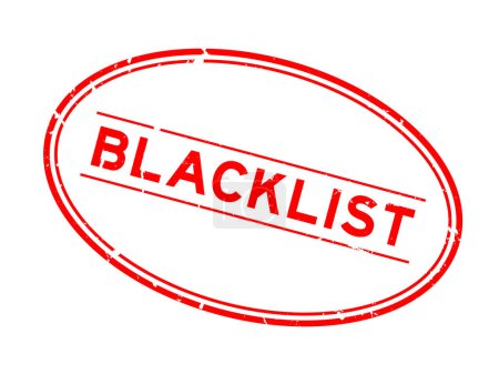 Téléchargez les illustrations : Grunge rouge liste noire mot caoutchouc ovale cachet sur fond blanc - en licence libre de droit