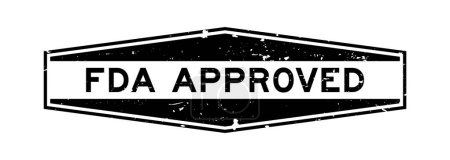 Téléchargez les illustrations : Grunge noir FDA approuvé mot hexagone caoutchouc cachet sur fond blanc - en licence libre de droit