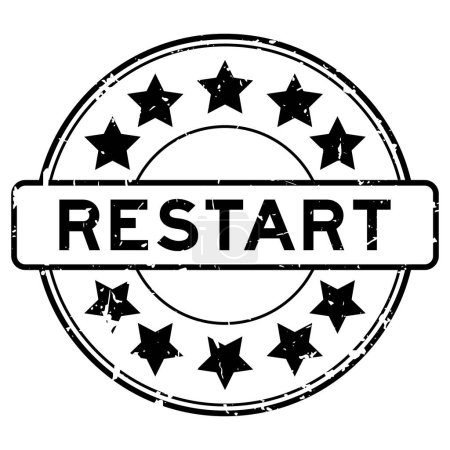 Illustration for Grunge black restart word with star icon round rubber seal stamp on white background - Royalty Free Image