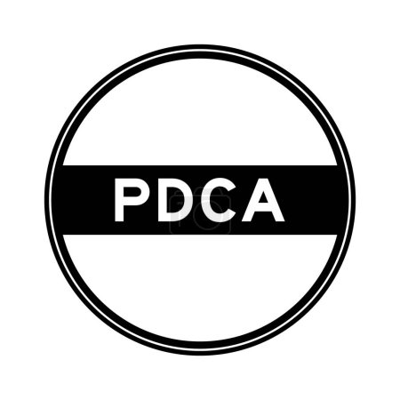 Ilustración de Etiqueta engomada redonda del sello del color negro en la palabra PDCA (abreviatura del plan hace acto de la comprobación) sobre fondo blanco - Imagen libre de derechos