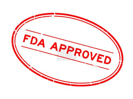 Téléchargez les illustrations : Grunge rouge approuvé par la FDA mot ovale cachet en caoutchouc sur fond blanc - en licence libre de droit