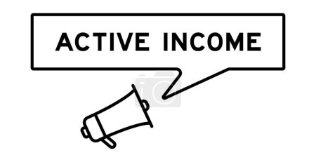 Ilustración de Icono de megáfono con burbuja de voz en la palabra ingresos activos sobre fondo blanco - Imagen libre de derechos