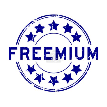 Téléchargez les illustrations : Grunge mot freemium bleu avec icône étoile rond tampon de joint en caoutchouc sur fond blanc - en licence libre de droit