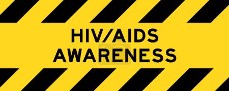 Ilustración de Color amarillo y negro con banner de etiqueta de rayas con palabra HIV / AIDS awareness - Imagen libre de derechos