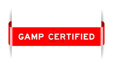 Ilustración de Banner de etiqueta de color rojo insertado con palabra GAMP (Abreviatura de buenas prácticas de fabricación automatizada) sobre fondo blanco - Imagen libre de derechos