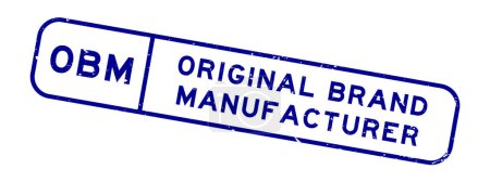 Téléchargez les illustrations : Grunge bleu OBM Original marque fabricant mot carré cachet en caoutchouc sur fond blanc - en licence libre de droit