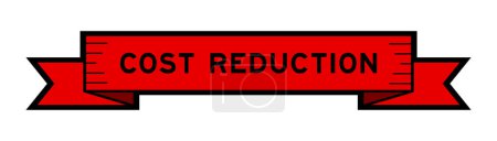 Téléchargez les illustrations : Bannière d'étiquette de ruban avec la réduction de coût de mot en couleur rouge sur fond blanc - en licence libre de droit