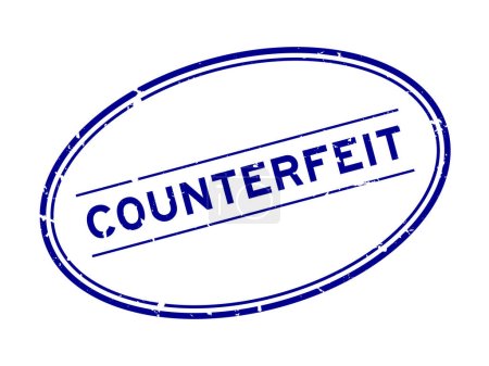 Illustration for Grunge blue counterfeit word oval rubber stamp in white background - Royalty Free Image