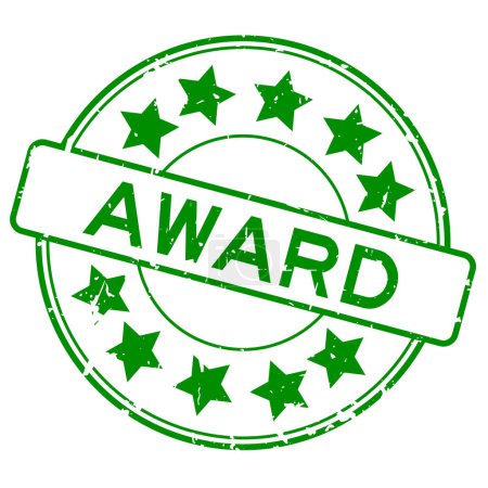 Téléchargez les illustrations : Grunge mot de récompense vert avec icône étoile rond tampon de joint en caoutchouc sur fond blanc - en licence libre de droit