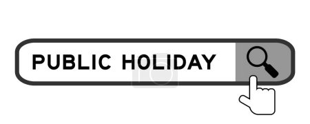 Illustration for Search banner in word public holiday with hand over magnifier icon on white background - Royalty Free Image
