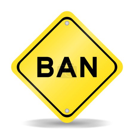 Téléchargez les illustrations : Panneau de transport de couleur jaune avec interdiction de mot sur fond blanc - en licence libre de droit