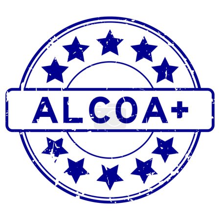 Téléchargez les illustrations : Grunge mot bleu ALCOA (Abréviation de Attribuable, Lisible, Contemporain, Original et Précis) plus avec icône étoile rond cachet en caoutchouc sur fond blanc - en licence libre de droit