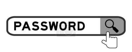 Ilustración de Banner de búsqueda en contraseña de palabra con icono de lupa de mano sobre fondo blanco - Imagen libre de derechos