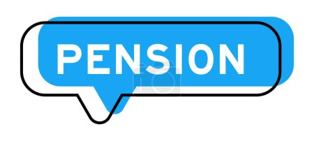 Speech banner and blue shade with word pension on white background