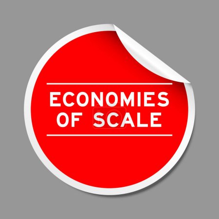 Ilustración de Etiqueta adhesiva de cáscara de color rojo con economías de escala de palabras sobre fondo gris - Imagen libre de derechos