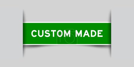 Illustration for Green color square label sticker with word custom made that inserted in gray background - Royalty Free Image
