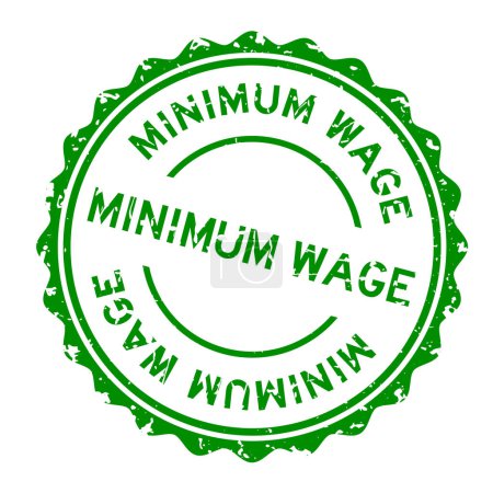 Ilustración de Grunge verde palabra salario mínimo ronda sello de goma sobre fondo blanco - Imagen libre de derechos