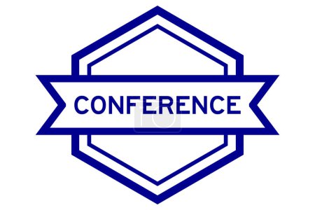 Ilustración de Banner de etiqueta de hexágono de color azul vintage con conferencia de palabras sobre fondo blanco - Imagen libre de derechos