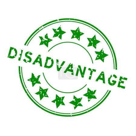 Ilustración de Palabra de desventaja verde grunge con sello de sello de goma redonda icono estrella sobre fondo blanco - Imagen libre de derechos