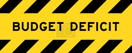 Téléchargez les illustrations : Couleur jaune et noire avec ligne rayée bannière d'étiquette avec déficit budgétaire mot - en licence libre de droit