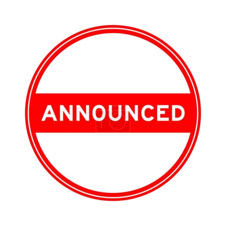 Ilustración de Etiqueta engomada de sello redondo de color rojo en palabra anunciada sobre fondo blanco - Imagen libre de derechos