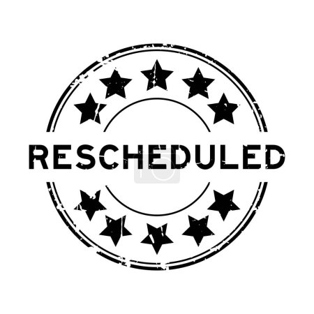 Ilustración de Grunge palabra reprogramada negro con sello de goma redonda icono estrella sobre fondo blanco - Imagen libre de derechos