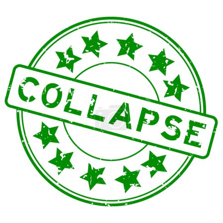 Palabra de colapso verde grunge con sello de sello de goma redonda icono estrella sobre fondo blanco