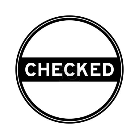 Schwarze Farbe runde Siegelaufkleber in Wort kariert auf weißem Hintergrund