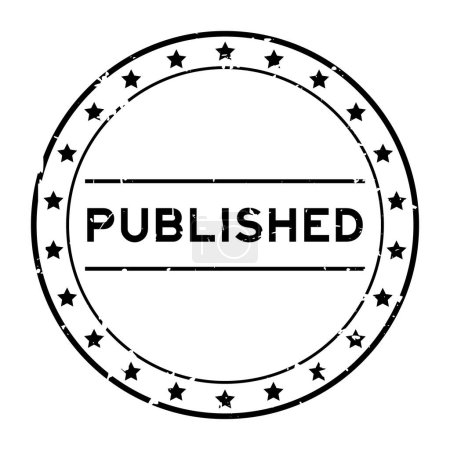 Grunge negro palabra publicada sello de goma redonda sobre fondo blanco