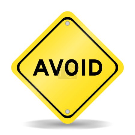 Yellow color transportation sign with word avoid on white background