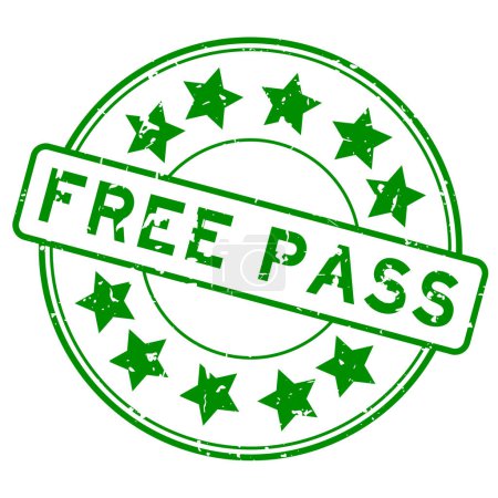 Grunge green free pass word mit Stern-Symbol runden Gummidichtungsstempel auf weißem Hintergrund