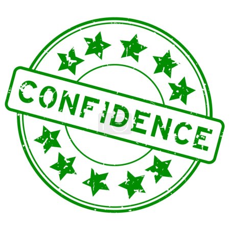 Ilustración de Palabra de confianza verde grunge con sello de sello de goma redonda icono estrella sobre fondo blanco - Imagen libre de derechos