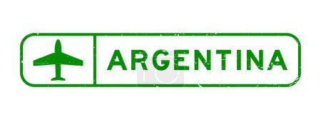 Illustration for Grunge green argentina word with plane icon square rubber seal stamp on white background - Royalty Free Image